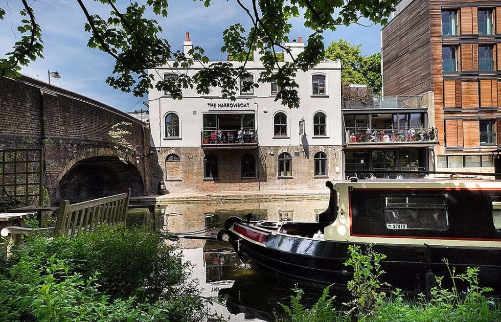 Naarowboat canal pub in Islington on the regents canal near Angel one of the nicest beer gardens in Islington according to Islington local guide