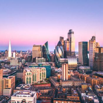 Aerial view of finance district in London